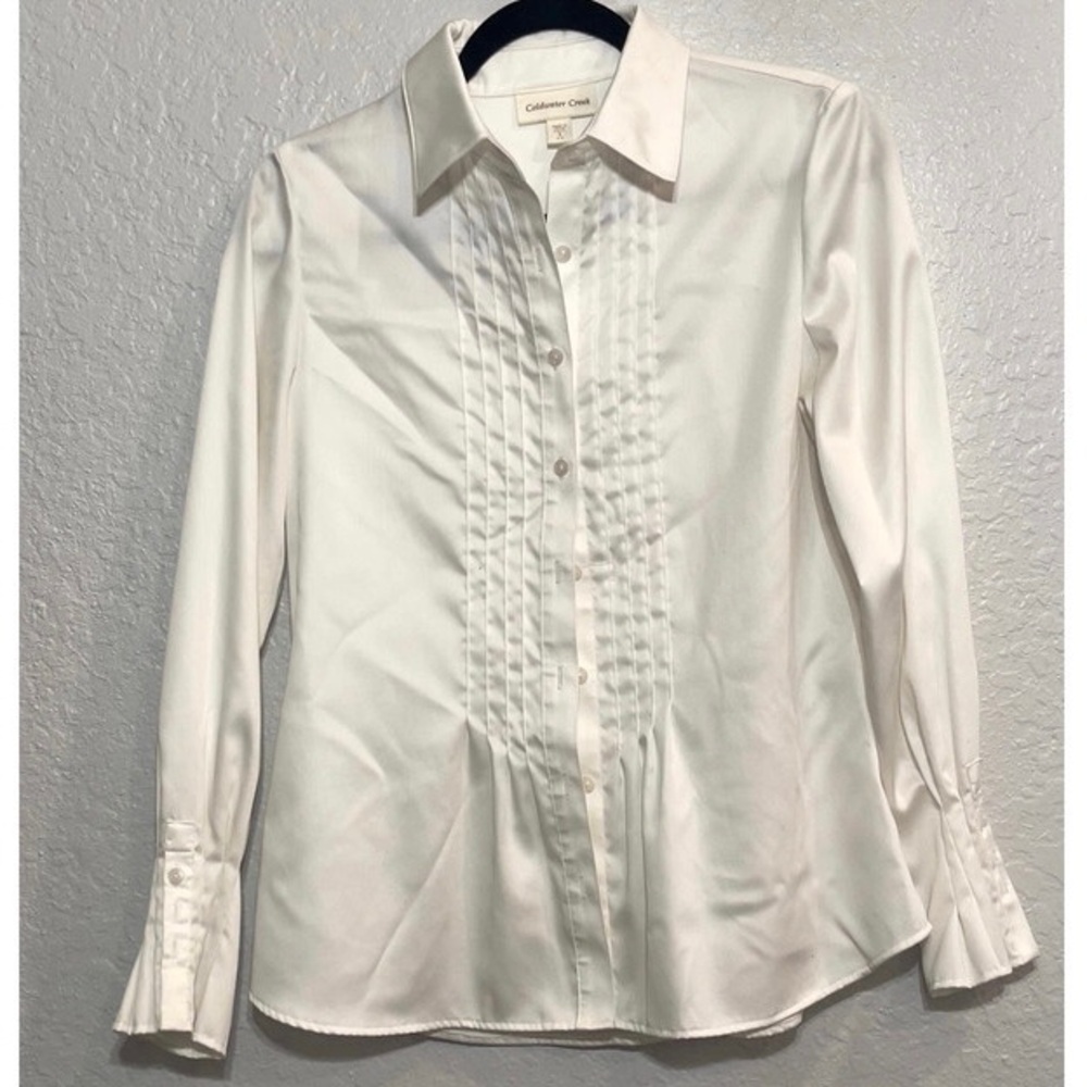 Coldwater Creek White Ruffled Button Down Shirt